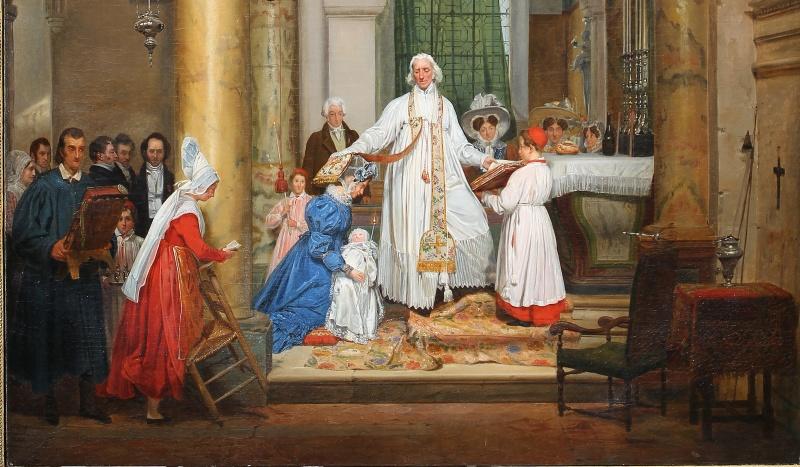 Messe de relevailles de la duchesse de Berry dans l'église de Vernouillet (Yvelines), Louis Nicolas Lemasle, 1828