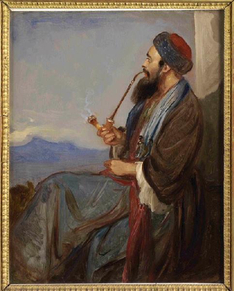 Homme fumant la longue pipe, Thomas Jones Barker, 1844 avant