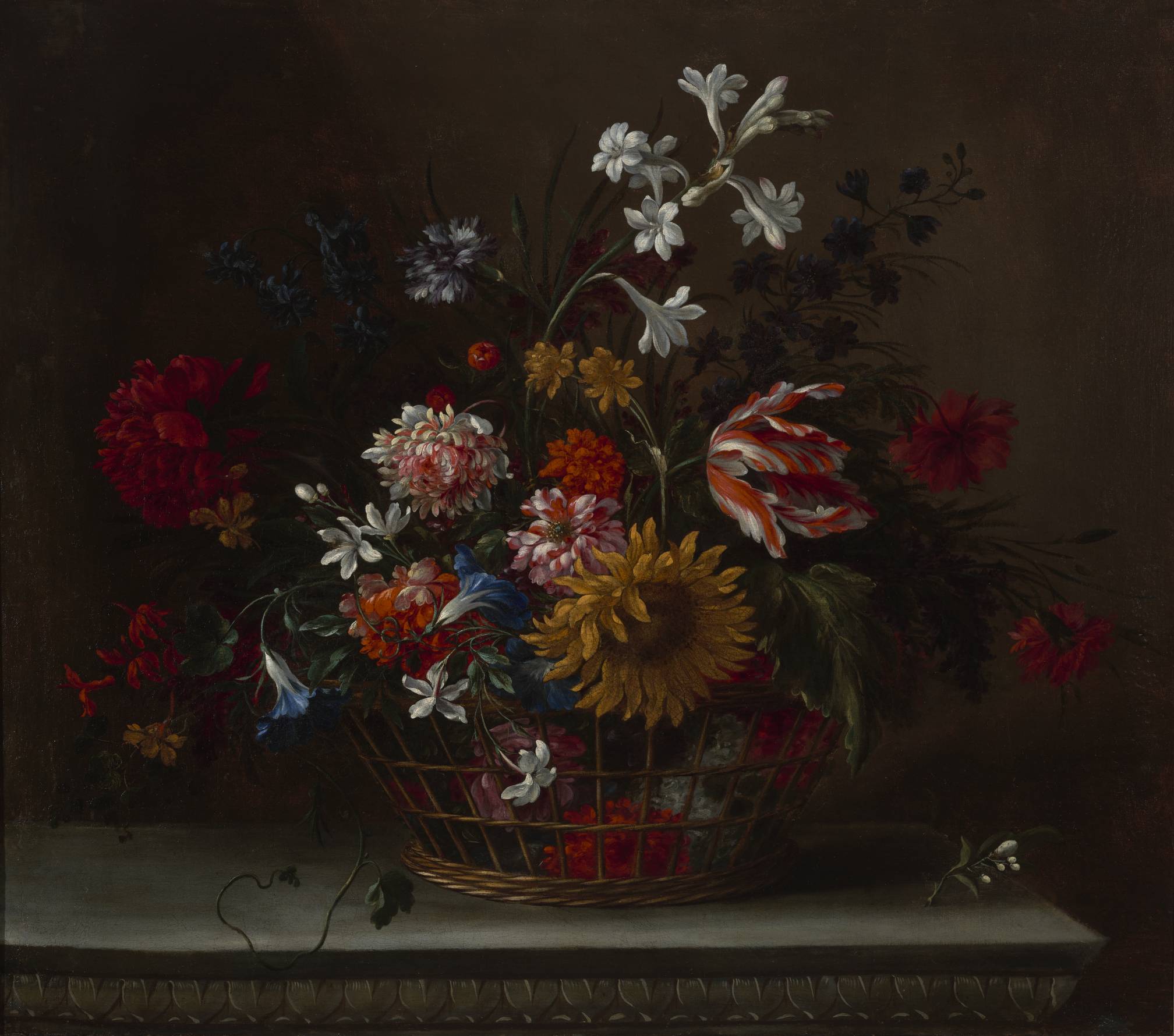 Corbeille de fleurs sur entablement, Nicolas Baudesson, 17e siècle