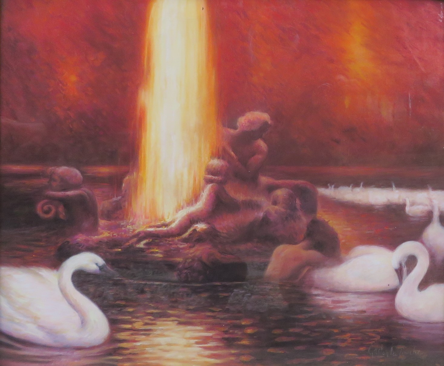 Cygnes sur le bassin de Bacchus dans les jardins de Versailles, Gaston La Touche