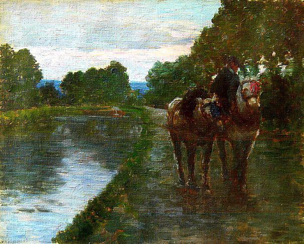 Les chevaux de halage (titre inscrit) ; Les chevaux de halage (Ile-de-France) (titre anciens inventaires), Joseph Félix Bouchor, 4e quart 19e siècle
