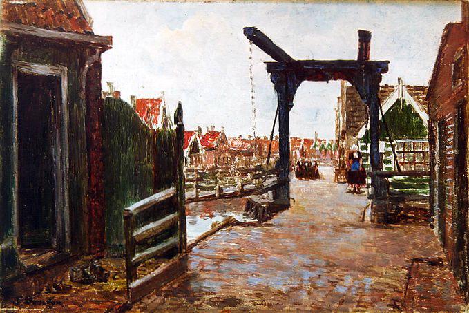 Le pont de Volendam (titre inscrit), Joseph Félix Bouchor, 4e quart 19e siècle