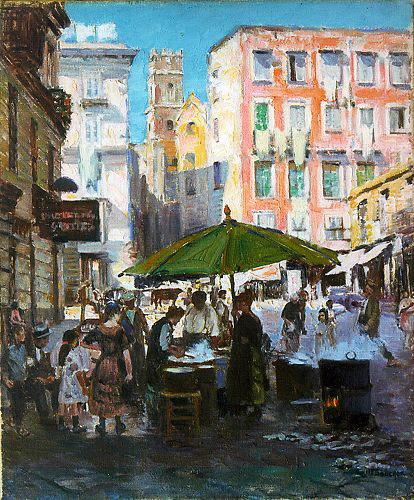 Cuisine en plein vent à Naples (titre inscrit), Joseph Félix Bouchor, 4e quart 19e siècle