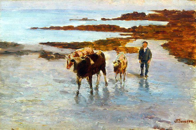 Les vaches sur la plage à Raguenez (titre inscrit), Joseph Félix Bouchor, 4e quart 19e siècle