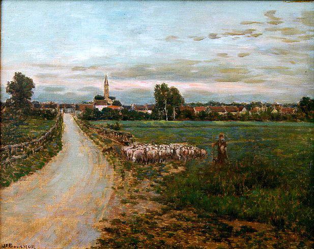 La route de Montmacq le soir (titre inscrit) ; Le troupeau - Paysage d'Ile de France (ancien cartel)_0