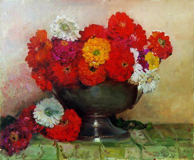 Zinnias à la coupe d'étain (titre inscrit)_0