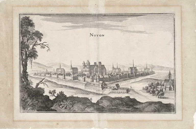 Noyon ; Vue générale de la ville de Noyon depuis le mont Renaud (titre factice, d'après le sujet représenté) — Claude Chastillon