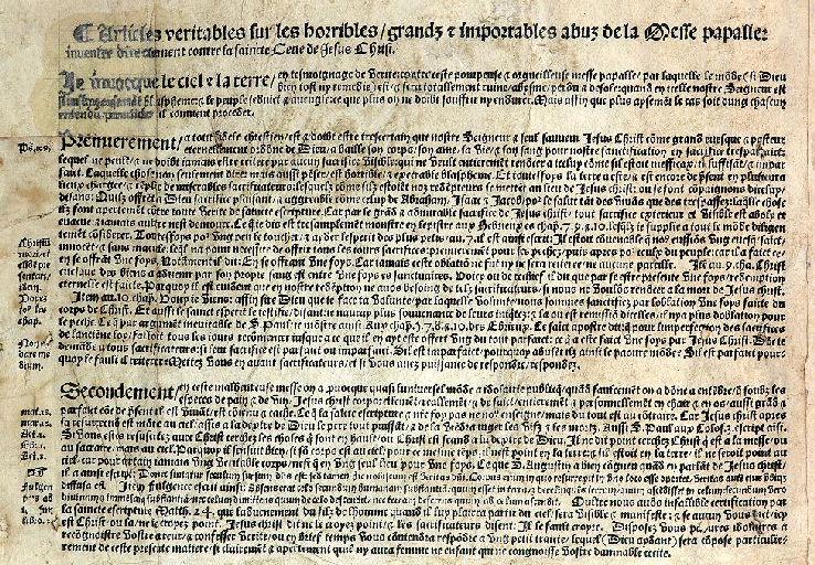 Articles véritables sur les horribles, grands et importables abus de la messe papalle, inventée directement contre la saincte Cène de Jésus-Christ (Titre inscrit) ; Placard contre la messe (Titre habituellement attribué au document)_1