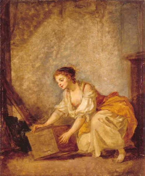 Jeune femme soulevant un coffret, Jean-Baptiste Greuze, 1760,1765