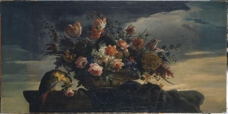 Vase de fleurs avec un perroquet_0