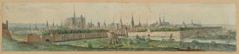 Vue panoramique d'Amiens en 1721 depuis le nord, d'après Jean Gourdain, (vers 1840- 1850) ; Amiens : fortifications (1781 Reproduction)_0