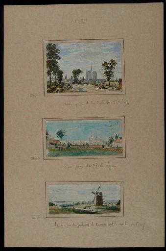 Amiens depuis le faubourg de Noyon, au sud de la ville ; Amiens : vue prise du faubourg de Noyon, 1828_1