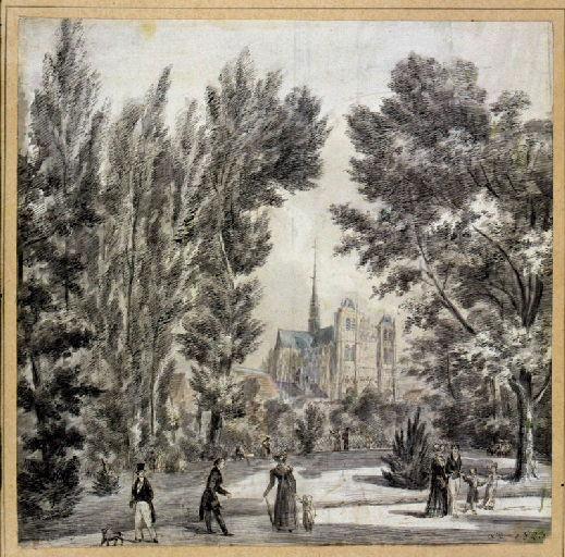 Amiens : cathédrale, depuis le Jardin des plantes ; Amiens : Jardin des plantes, 1823_0