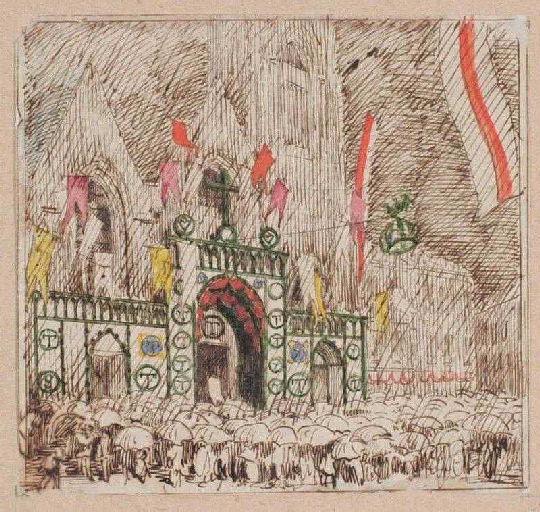 Amiens : translation de l'une des reliques de sainte Theudosie à l'église Saint-Leu, ornée d'un arc de triomphe, le 16 octobre 1853, (1853) ; Amiens : translation de l'une des reliques de sainte Theudosie à l'église Saint-Leu, le dimanche 16 octobre 1853_0