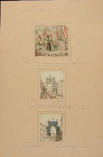 Amiens : translation de l'une des reliques de sainte Theudosie à l'église Saint-Leu, ornée d'un arc de triomphe, le 16 octobre 1853, (1853) ; Amiens : translation de l'une des reliques de sainte Theudosie à l'église Saint-Leu, le dimanche 16 octobre 1853_1