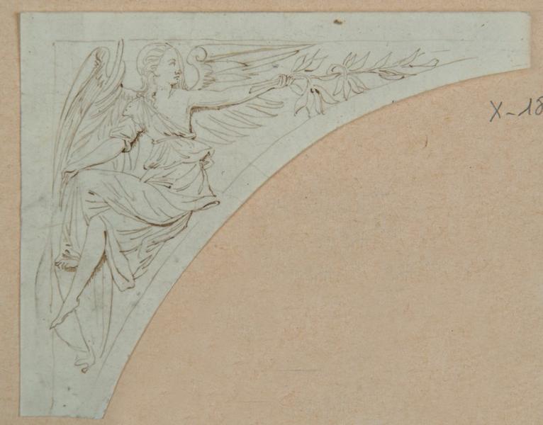 Ecoinçon de portail provenant de Berteaucourt-les-Dames ; Berteaucourt les Dames : Tympan gauche - Ange sculpté (autre titre)_0