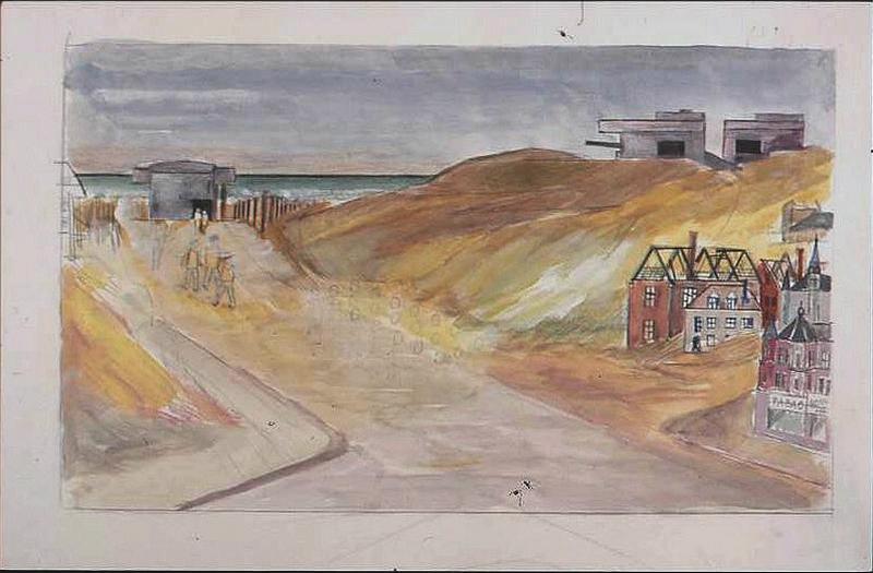 Paysage de bord de mer, avec blockhaus dans les dunes et rue d'un village (non achevé) (titre factice)_0
