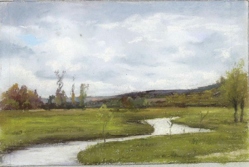 Paysage : Rivière serpentant dans la campagne (titre factice), Félix Michel, 4e quart 19e siècle, 1er quart 20e siècle