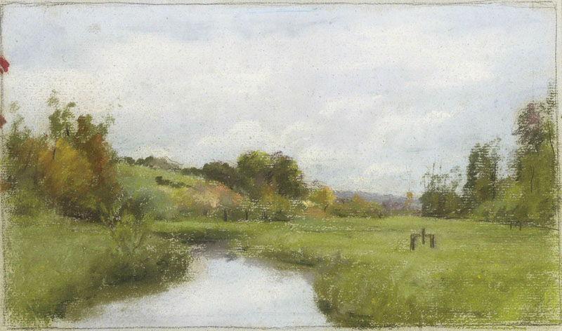 Paysage : Rivière serpentant dans la campagne (titre factice), Félix Michel, 4e quart 19e siècle, 1er quart 20e siècle
