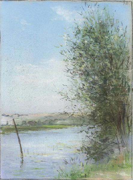 Paysage : Berge d'un cours d'eau (titre factice), Félix Michel, 4e quart 19e siècle, 1er quart 20e siècle