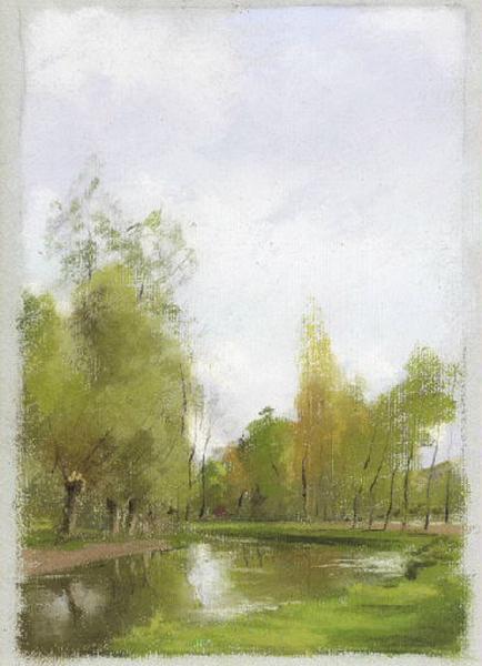 Paysage : Rivière serpentant dans la campagne (titre factice), Félix Michel, 4e quart 19e siècle, 1er quart 20e siècle