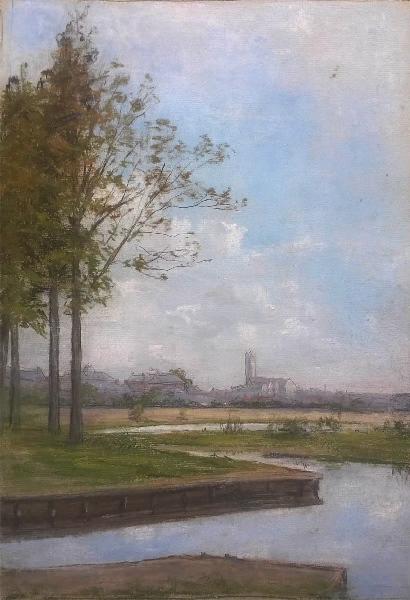 Vue de Péronne et des étangs depuis Flamicourt, Félix Michel, 4e quart 19e siècle