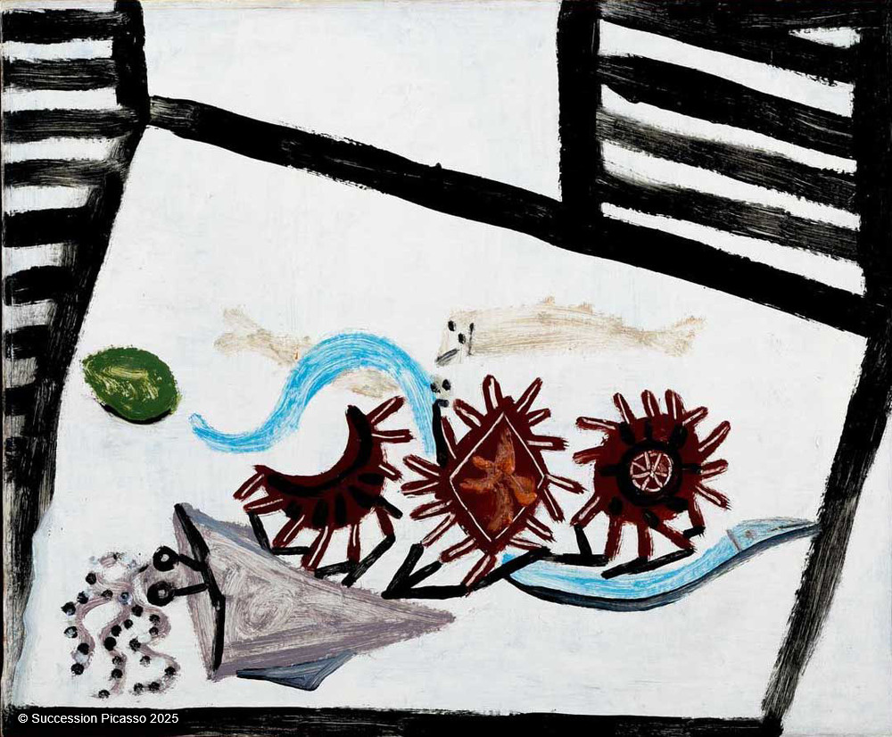 Nature morte aux volets noirs avec citron, murène, rougets, seiche et trois oursins, Pablo Picasso, 1946