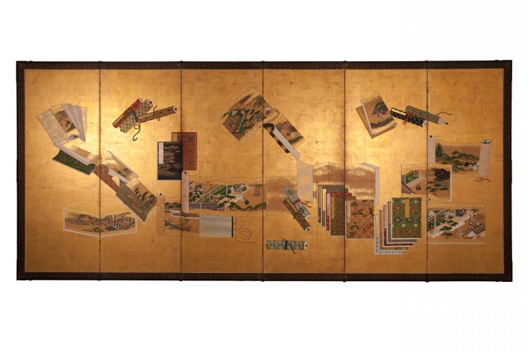Paravent à envol de rouleaux et livres illustrés (élément d'une paire)_0