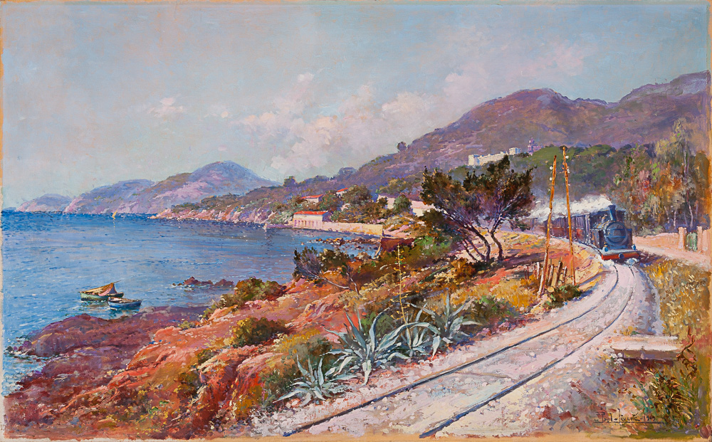 Le Tortillard dit aussi Le Macaron, chemin de fer du littoral en descente, vers San Salvadour, Paul Levéré, 1909