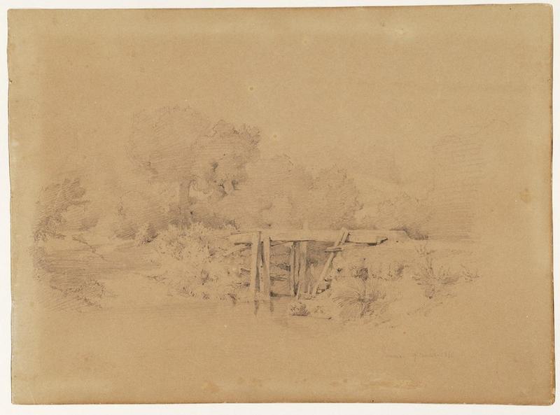 Etude de paysage avec petit pont au-dessus d'un ruisseau, Antoine Viot, 19e siècle