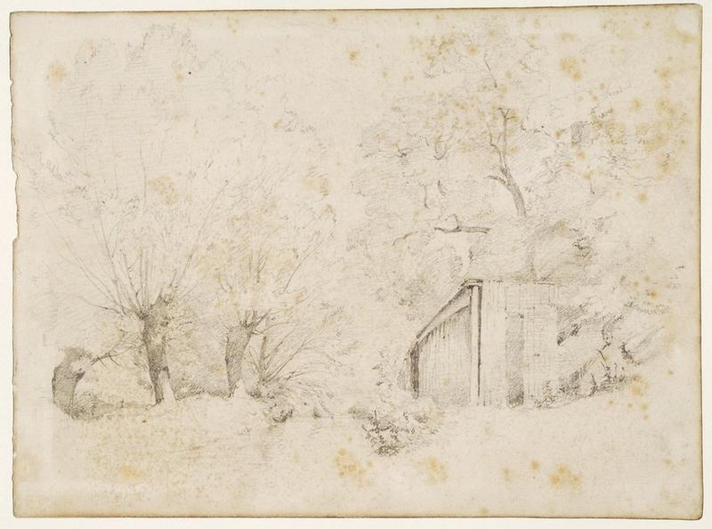 Etude de paysage avec saule et petite cabane, Antoine Viot, 19e siècle