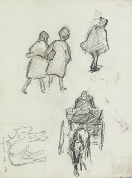 Etude de trois personnages, un cheval et un attelage/étude de paysage_1
