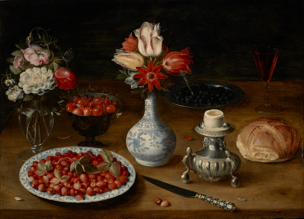 Fleurs, fruits, vases et autres objets_0