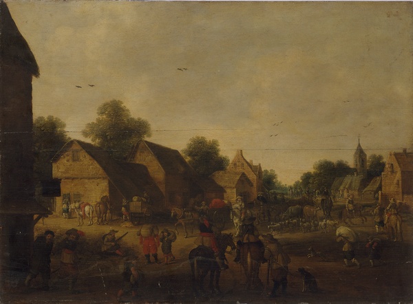 Village occupé et pillé par des cavaliers, Joost Cornelisz Droochsloot, vers 1620-1640
