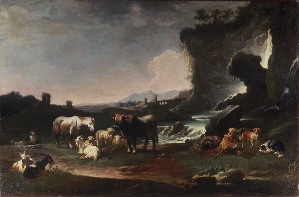 Paysage avec bergers et animaux_0