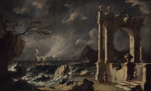 Ruines au bord de la mer. Effet d'orage_0