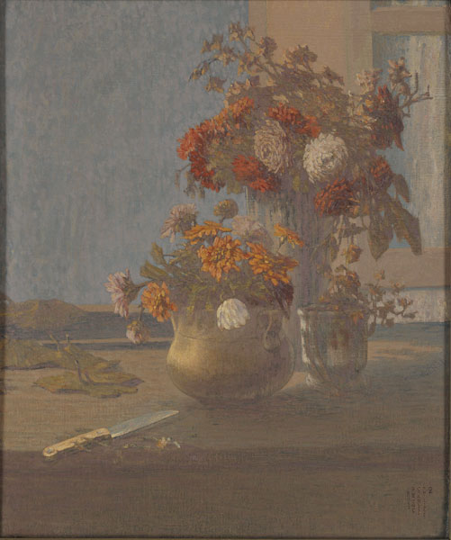 Fleurs sur une fenêtre au soleil couchant, Charles Philippe Blache, 1893