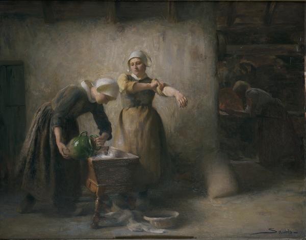 Paysanne faisant le pain, Léon Daniel Saubès, 19e siècle