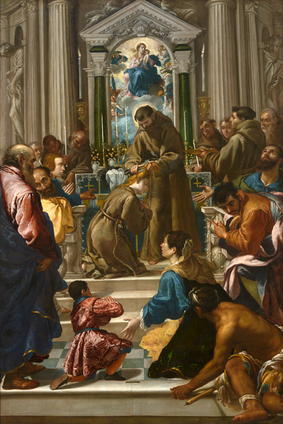 Saint François d'Assise coupant les cheveux de sainte Claire, Semplice Da Verona Fra, 17e siècle