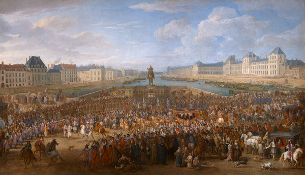 Marche du roi accompagné de ses gardes passant sur le Pont-Neuf et allant au Palais ; Louis XIV traversant le Pont-Neuf et se rendant à Notre-Dame pour se rendre au palais (Ancien titre)_0