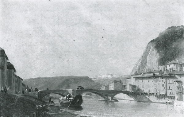 L'ancien pont de pierre de Grenoble en 1834, Alexandre Debelle, 19e siècle