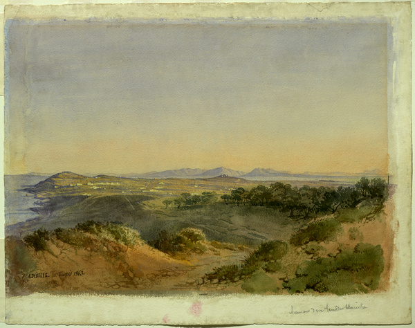 Vue du Golfe de Tunis, prise de la nécropole de Carthage ; Le Golfe de Tunis (Ancien titre), Alexandre Debelle, 1863