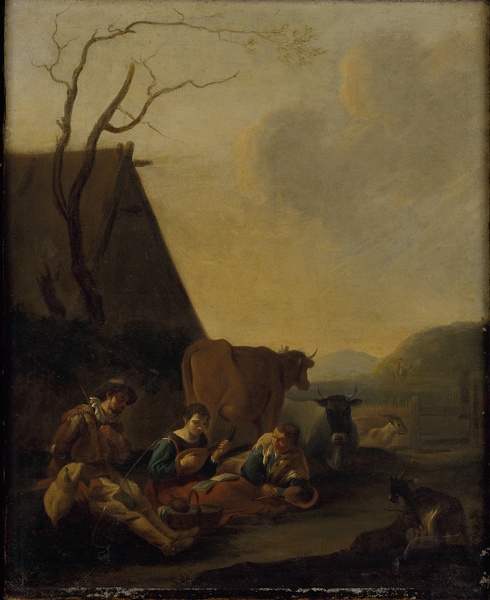 Bergers et animaux au repos, Jan Miel, 17e siècle