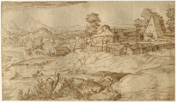 Paysage ; Ferme dans un paysage (Ancien titre), Domenico Campagnola, 16e siècle