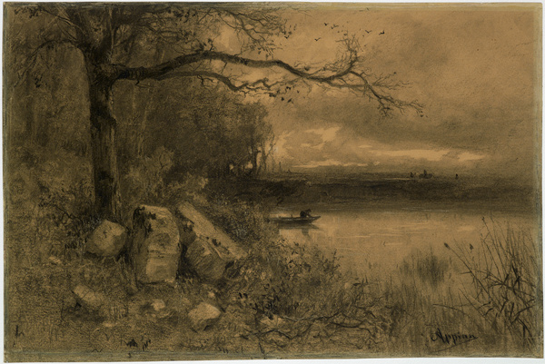 Etang au crépuscule ; Lac et embarcation (Ancien titre)_0