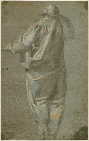 Homme drapé vu de dos, la tête tournée vers le ciel ; Le Prophète Elisée (Ancien titre), Carlo Urbino, 16e siècle