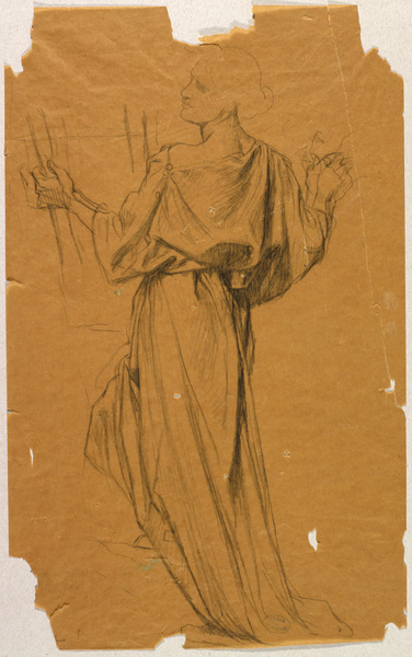 Figure drapée, de trois-quarts de dos ; Etude de drapé (femme vue de dos) (Ancien titre), Jules Elie Delaunay, 19e siècle