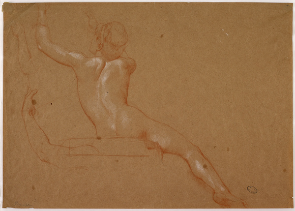 Femme nue assise, de dos et deux études de bras ; Femme nue assise (Ancien titre), Jules Elie Delaunay, 19e siècle
