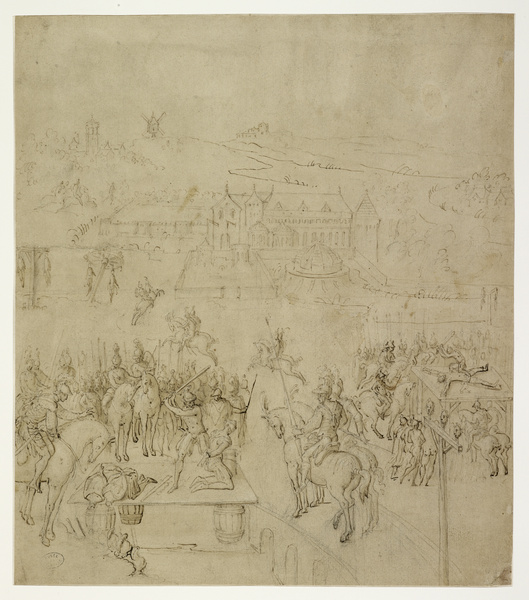 Scène d'exécutions avec un paysage comprenant un château ; Massacre (Ancien titre) ; Scène avec des cavaliers (Autre titre), Antoine Caron, 16e siècle