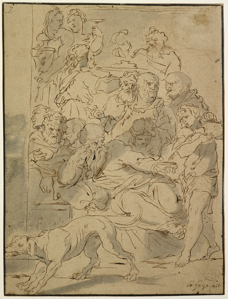 Scène avec buveurs ; Scène mythologique (Ancien titre), Raymond La Fage, 17e siècle